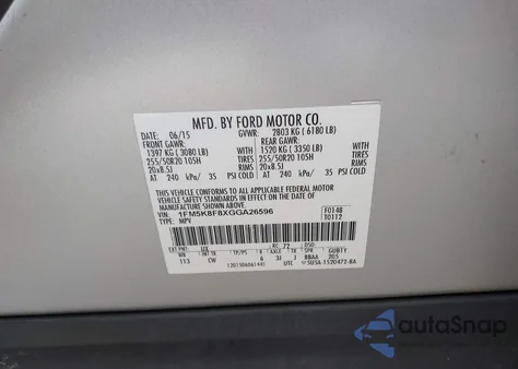 2016 Ford Explorer Limited z USA, uszkodzony, nr VIN 1FM5K8F8XGGA26596